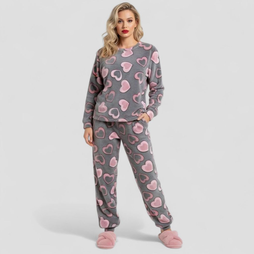 MissShorthair Large Grey Pink Heart Fleece Pajama Set - Picture 14 of 15